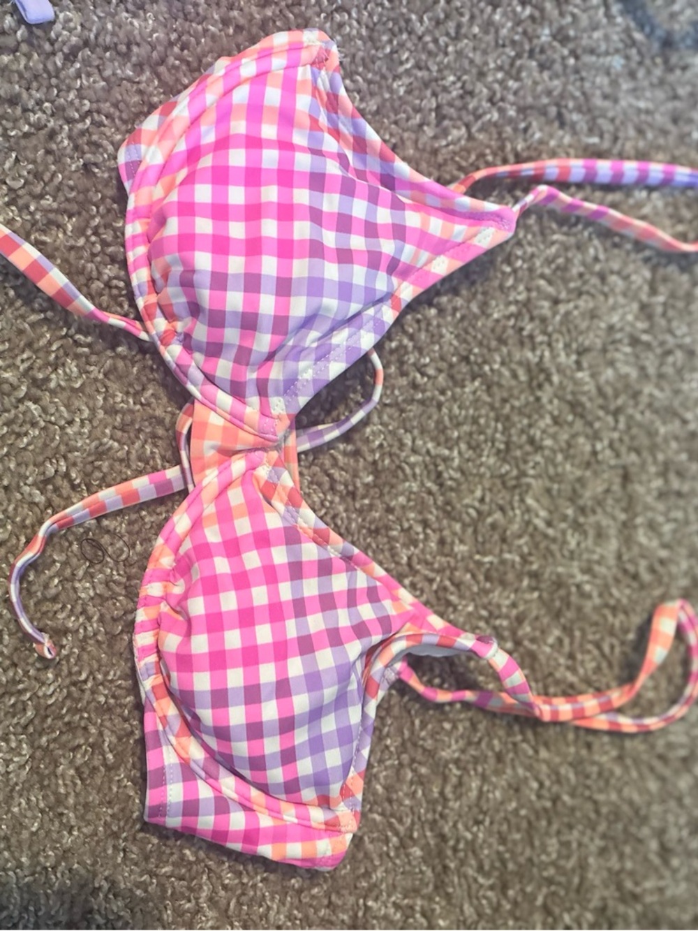Xhilaration Pink Purple Plaid Bikini Top